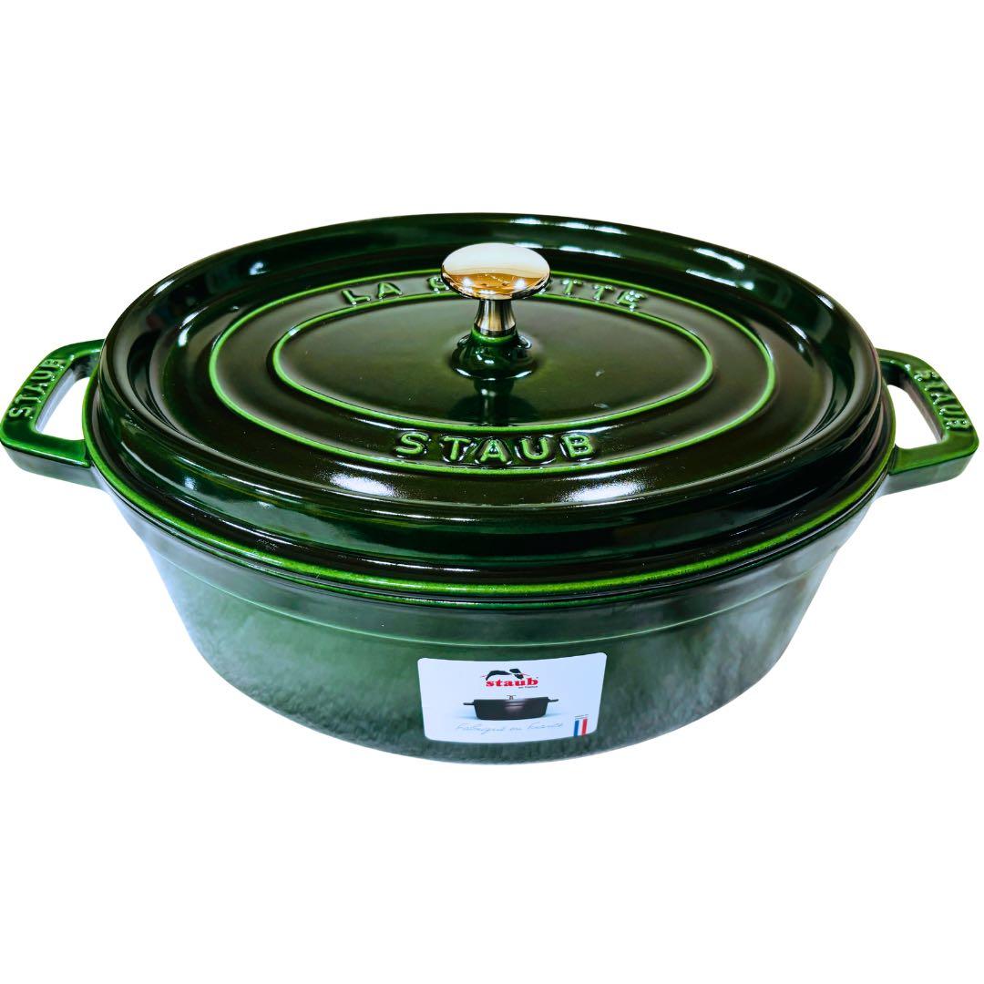 【美品】STAUB オーバル29cm バジルグリーン／1回使用