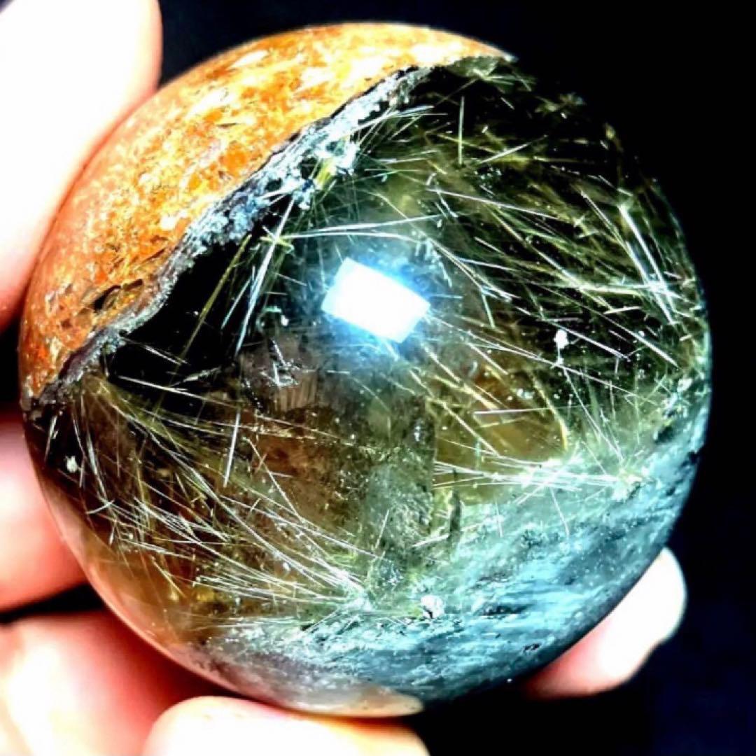 46mm ゴールドルチルクォーツ　丸玉　スフィア　金針水晶