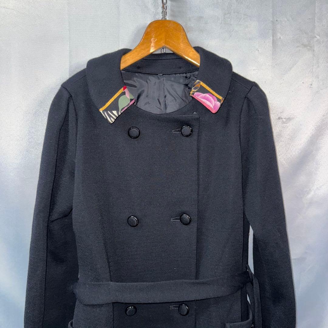 LEONARD レオナール　ニットコート 花柄　トリム　13　大きいサイズ 黒