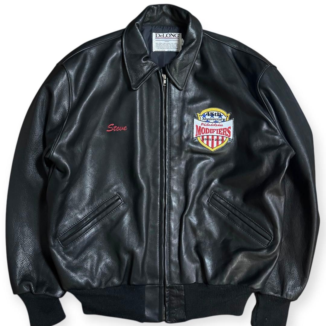 稀少 Delong USA製 刺繍ワッペン オールレザージャケット Lサイズ