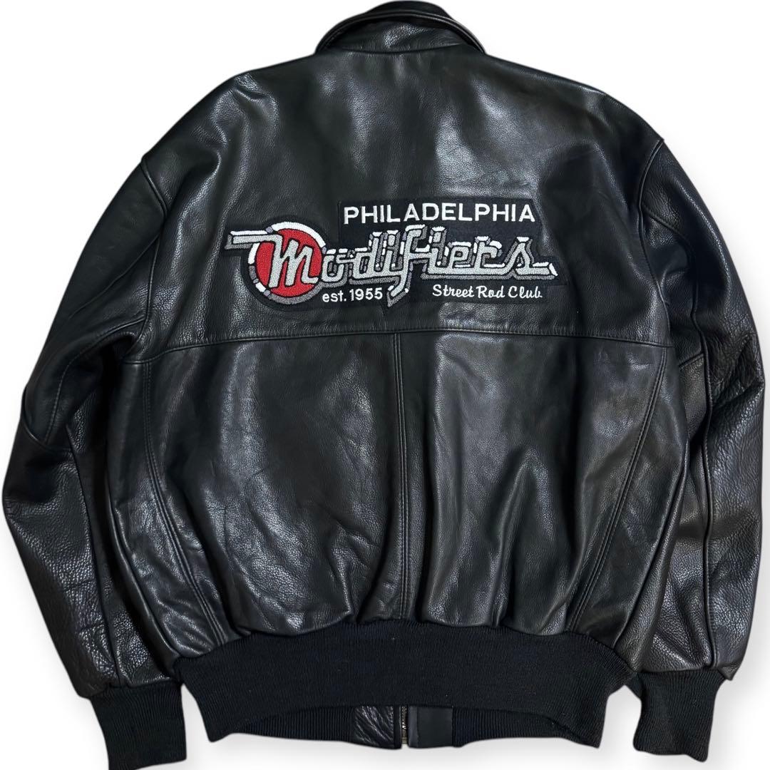 稀少 Delong USA製 刺繍ワッペン オールレザージャケット Lサイズ