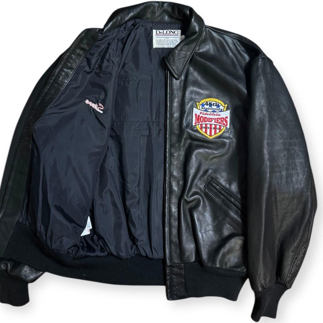 稀少 Delong USA製 刺繍ワッペン オールレザージャケット Lサイズ