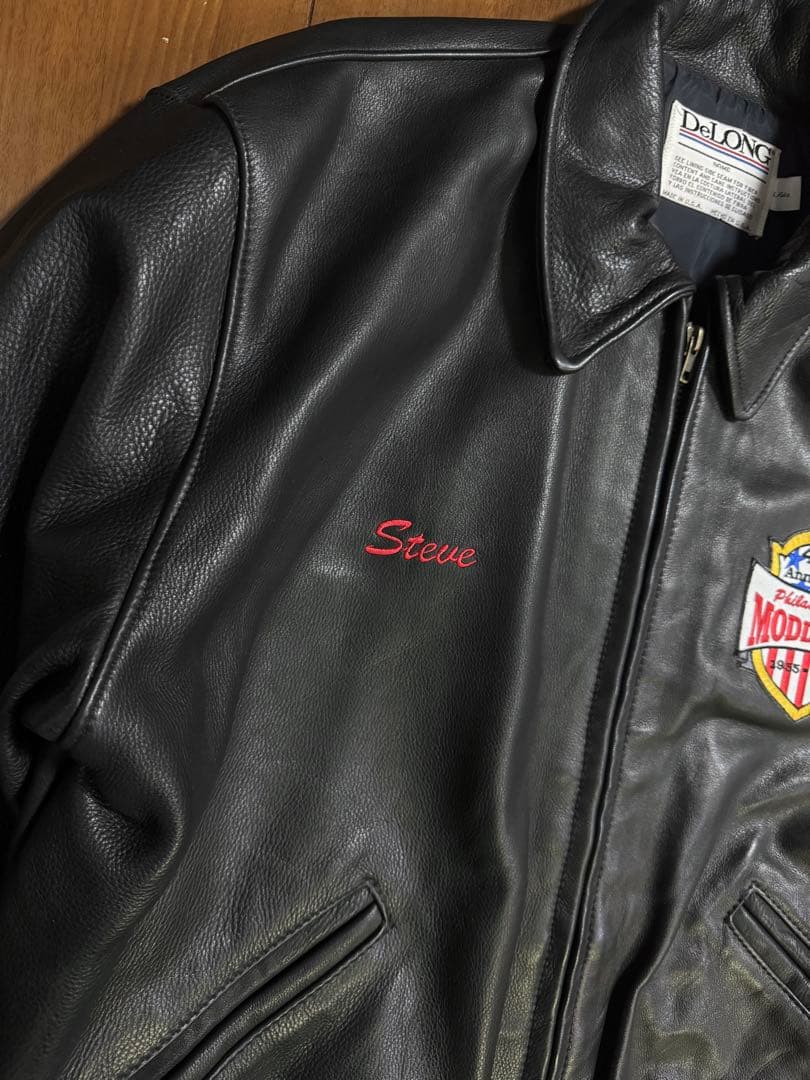 稀少 Delong USA製 刺繍ワッペン オールレザージャケット Lサイズ