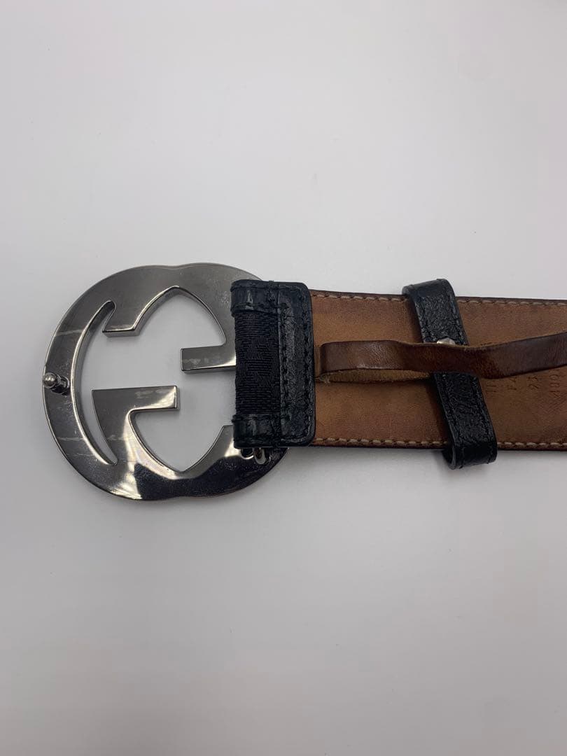 GUCCI グッチ インターロッキングG ベルト GGキャンバス レザー