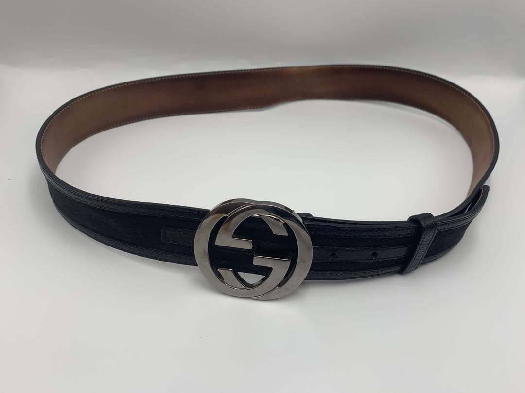 GUCCI グッチ インターロッキングG ベルト GGキャンバス レザー