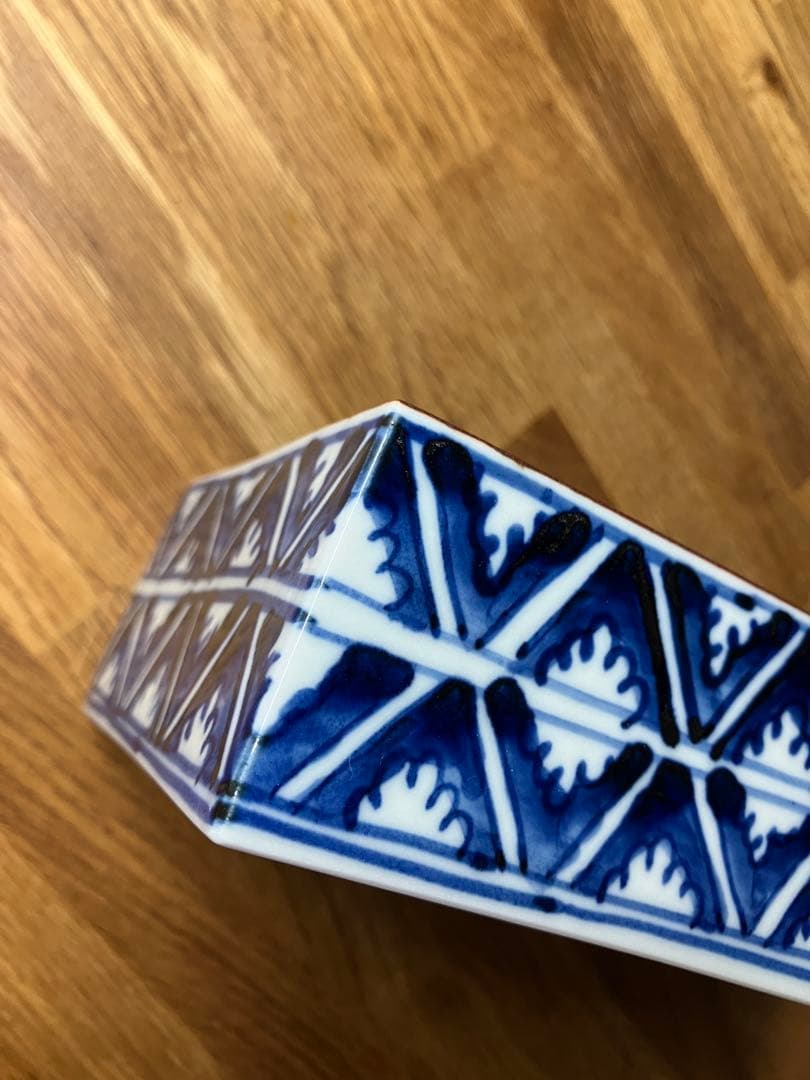 新品未使用　九谷焼　萠窯　四方鉢　染付 藍九谷　山本長左・妙泉陶房に師