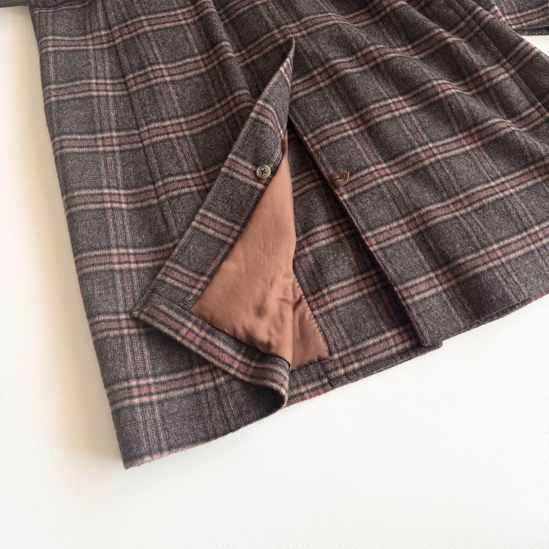 【トゥモローランド ピルグリム】カシミヤ混 チェック ステンカラーコート 48