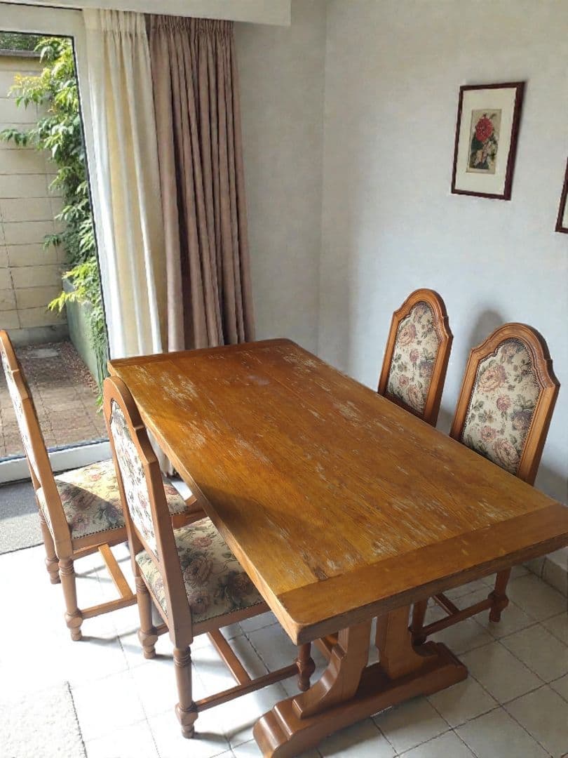 英国アンティーク調 ダイニングテーブル 天然木 2本脚 西洋ヴィンテージ風 什器