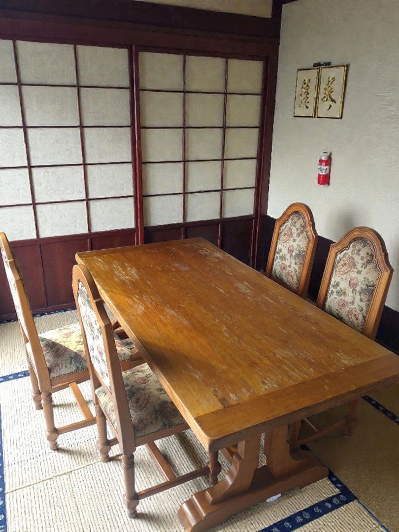 英国アンティーク調 ダイニングテーブル 天然木 2本脚 西洋ヴィンテージ風 什器