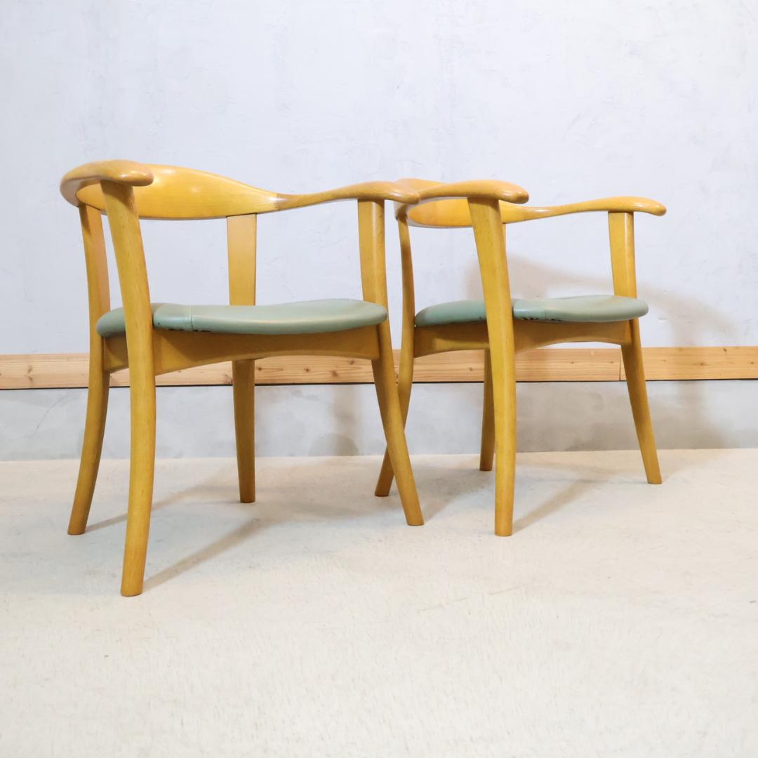 HIDA 飛騨産業 オーク材 ダイニングチェア 2脚セット アームチェア 椅子