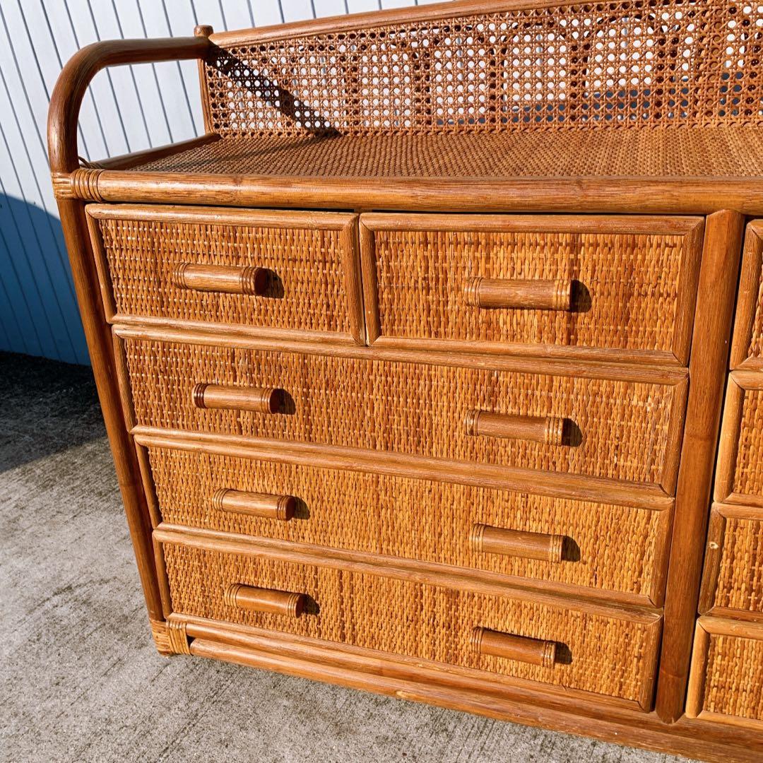 ラタン10杯チェスト 昭和レトロ エスニック アジアン 籐家具 ラタン 古民具