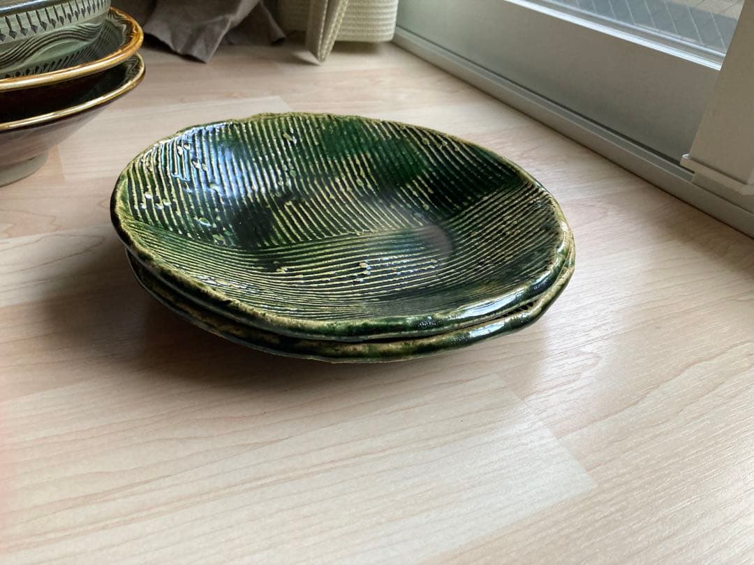 美濃焼(みのやき) 総織部櫛目7.5盛皿