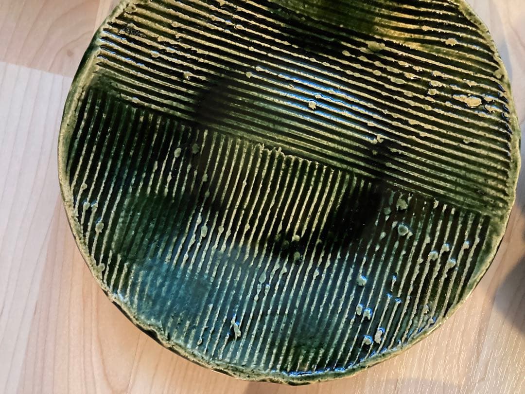 美濃焼(みのやき) 総織部櫛目7.5盛皿