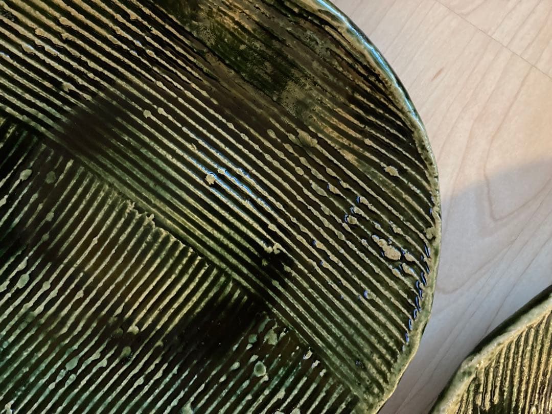 美濃焼(みのやき) 総織部櫛目7.5盛皿