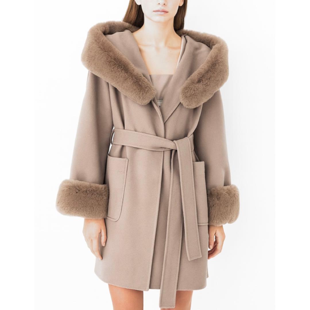 【未使用】グレースコンチネンタル/リバーガウンフードコート/ファー/ベルト付/M