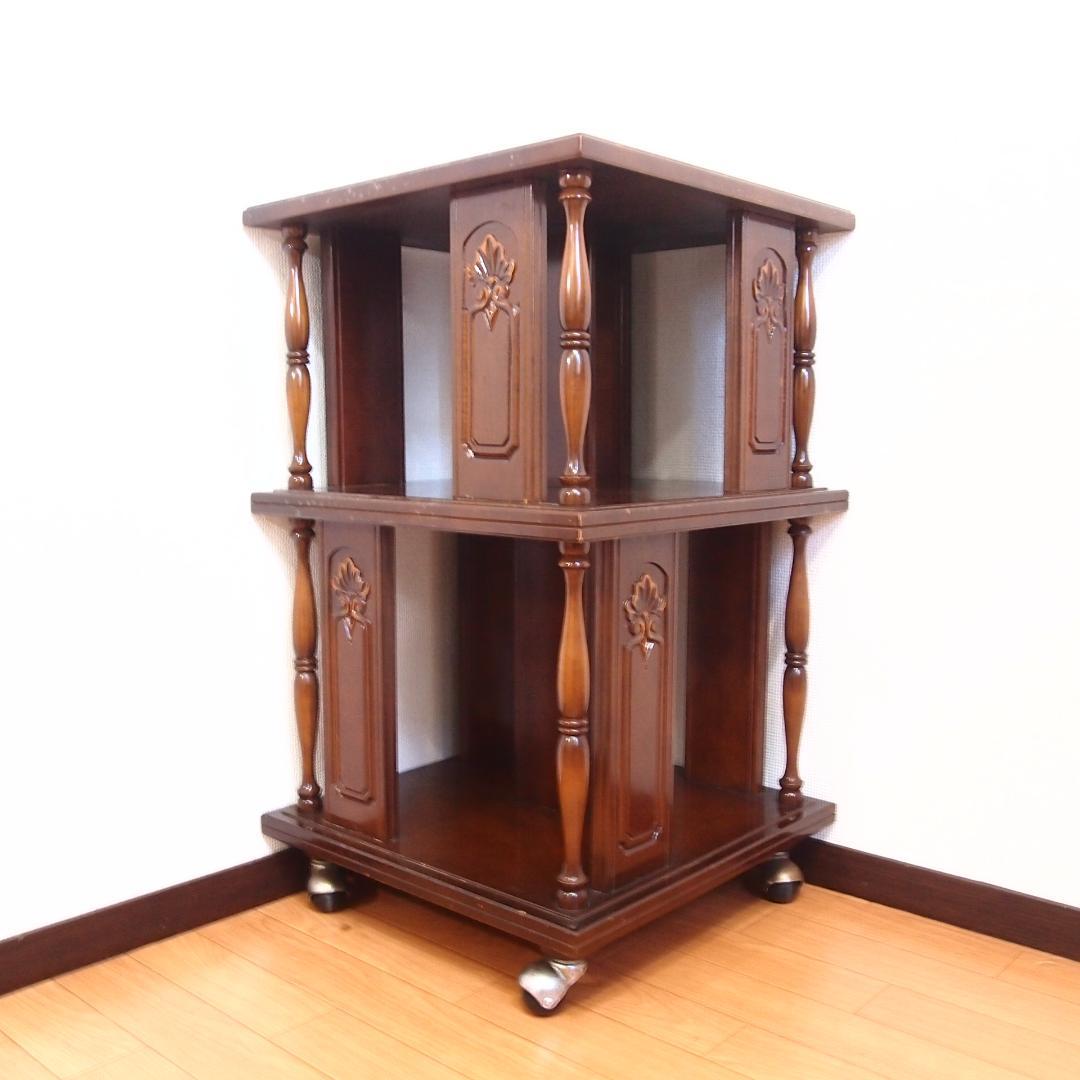 【良品】徳田家具 TOKUDA アンティーク調 キャスター付ブックスタンド/本棚