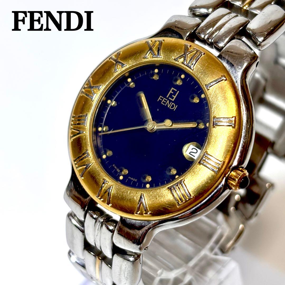 稼働 FENDI 900G メンズ腕時計 デイト コンビカラー FFロゴ QZ