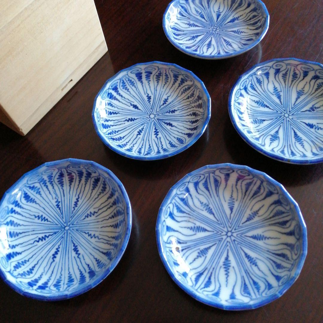 古伊万里　染付豆皿　5枚　8.7cm　江戸後期～明治期