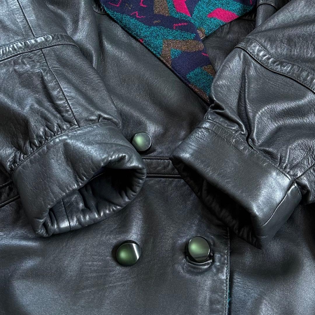 ヴィンテージ レトロ古着 ジャガード総柄襟レザージャケット 羊革 グレー系 希少