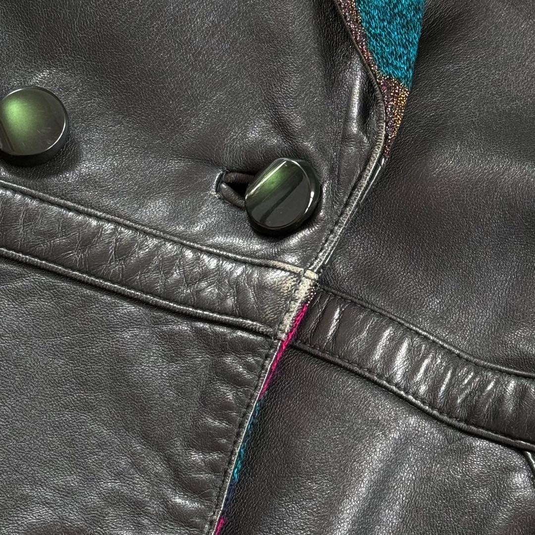 ヴィンテージ レトロ古着 ジャガード総柄襟レザージャケット 羊革 グレー系 希少