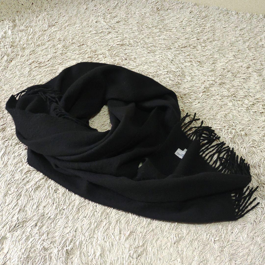 【大判・カシミヤ】ジョンストンズオブエルガン　マフラー　ブラック　ストール