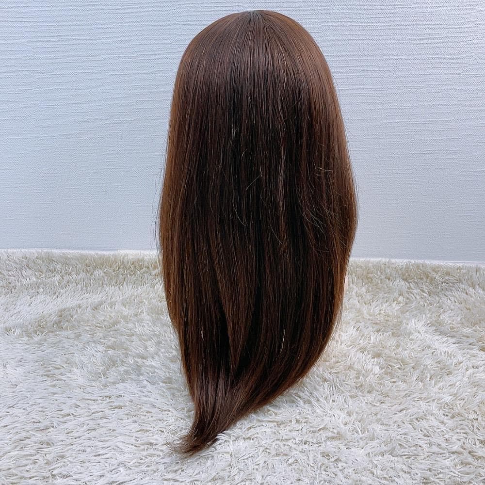人毛100% フルウィッグ 医療用 ロング ストレート モカブラウン 茶髪
