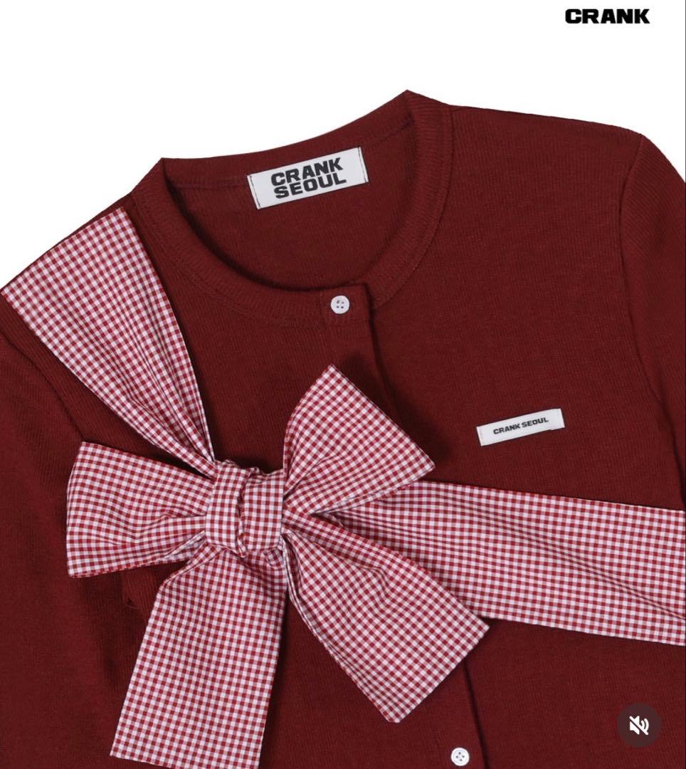 crank リボンタイドニットカーディガン　ワイン