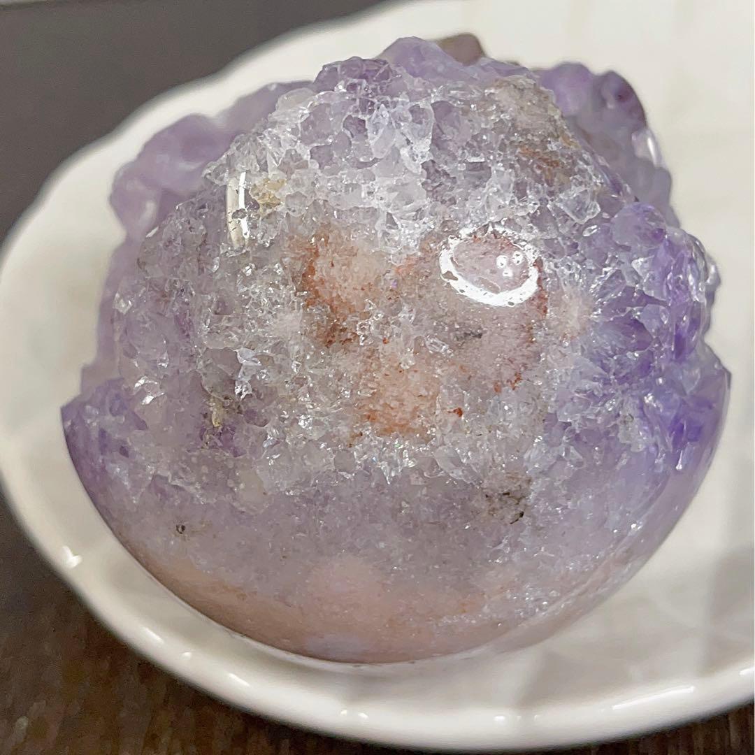 大! 天然石 ジオード アゲート ピンクアメジスト 共生 スフィア パープル