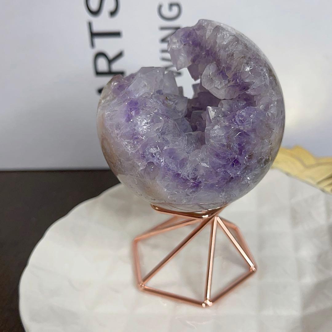 大! 天然石 ジオード アゲート ピンクアメジスト 共生 スフィア パープル