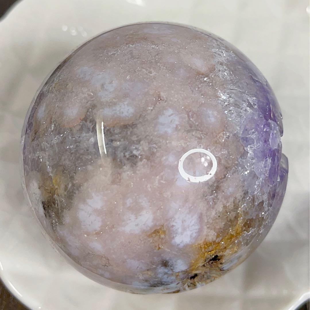 大! 天然石 ジオード アゲート ピンクアメジスト 共生 スフィア パープル