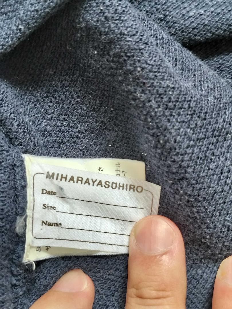 【値下 美品 ミハラヤスヒロ】ヘンリーネック アシンメトリーカットソー ネイビー