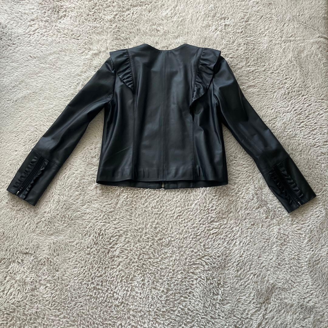 LANVIN ランバンオンブルー フリル付きレザージャケット 38