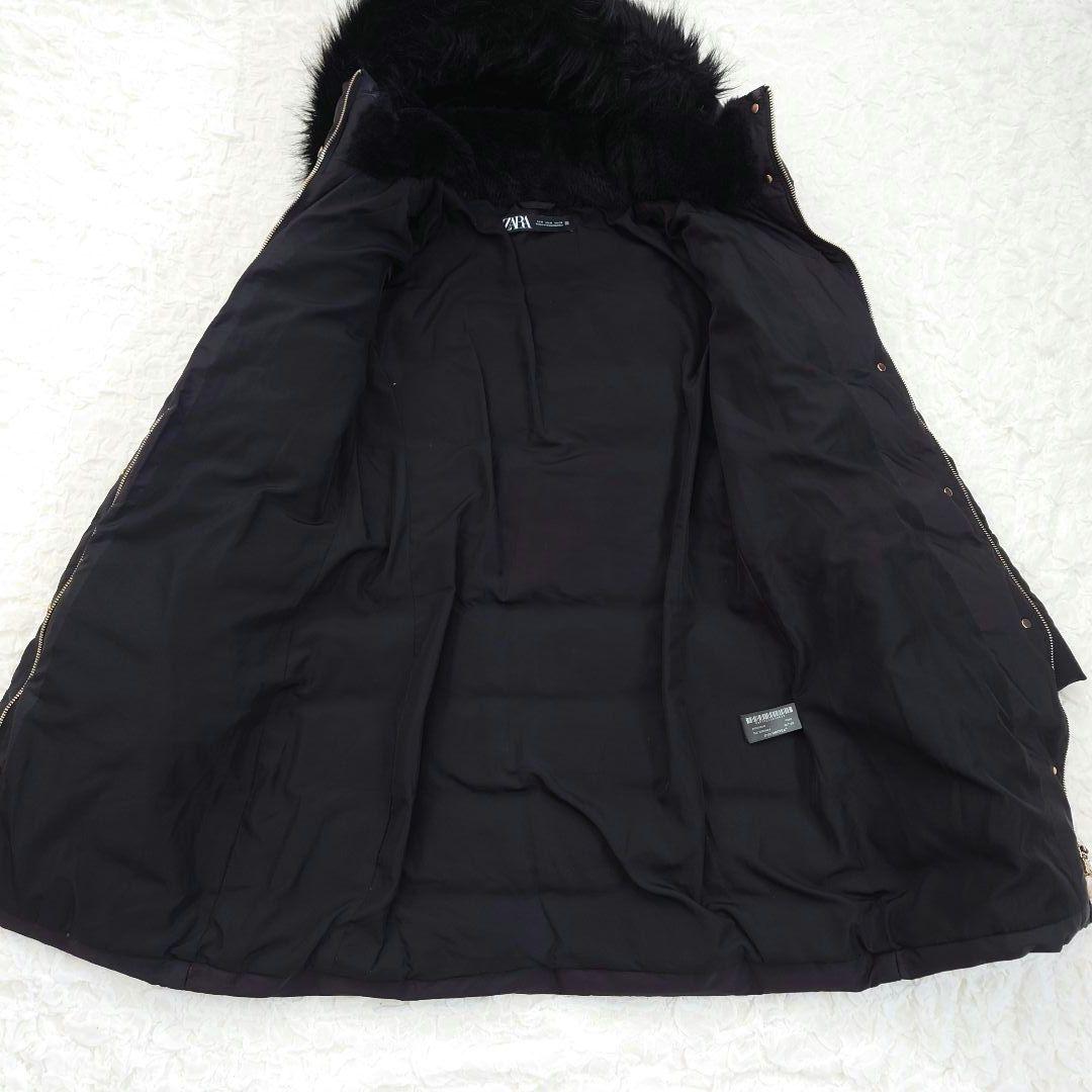 ZARA ザラ フェイクファー ロングダウンコート　ウエストベルト　M 黒