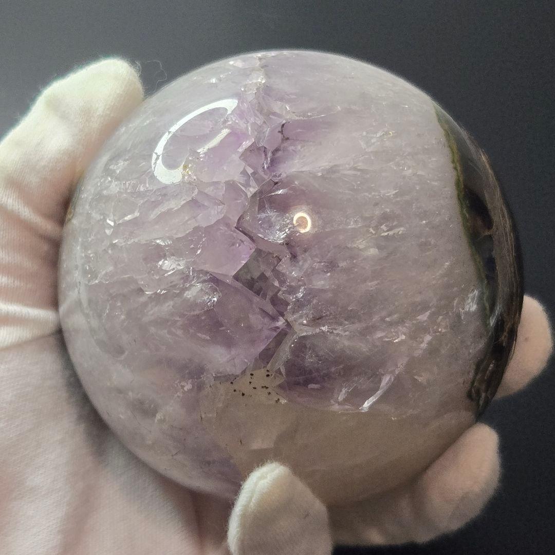 【超希少石/最強品質】アメジスト笑口丸玉＊約939g＊　天然石 置物