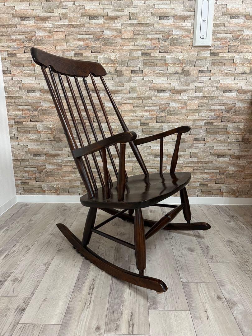 木製 ロッキングチェア ダークブラウン