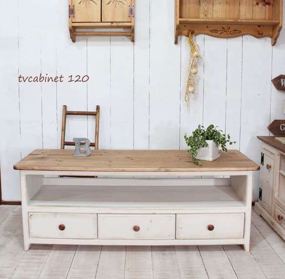 ハンドメイド　シャビーなテレビボード120アンティークホワイト