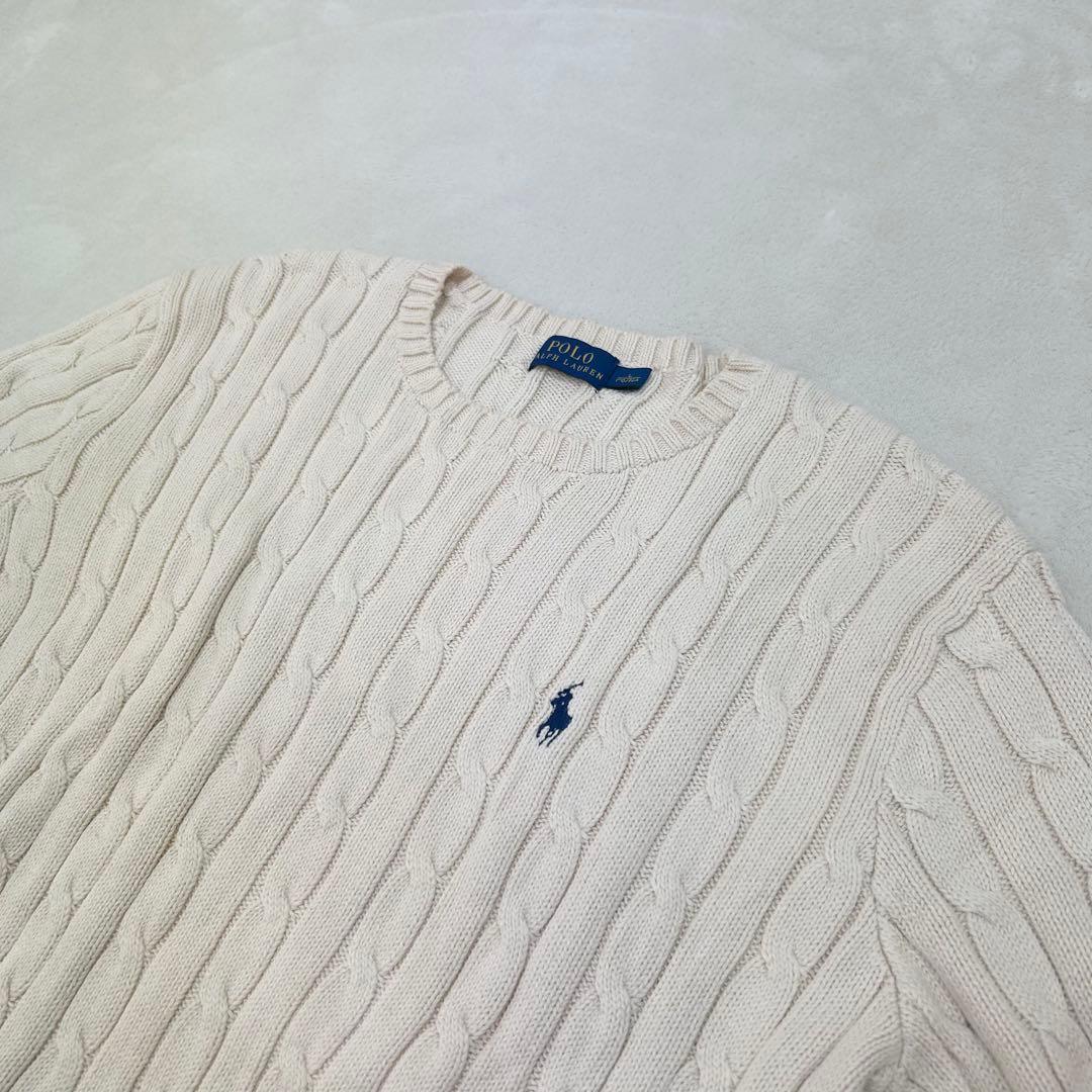 未使用級✨ポロラルフローレン　ケーブルニット　アイボリー　レディースLサイズ