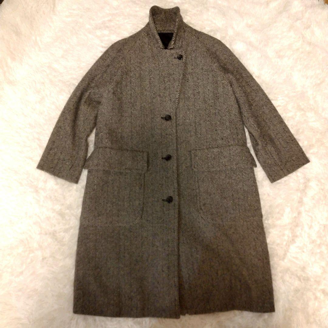 マーガレットハウエル ツイード ヘリンボーン ロングコート ブラック×ベージュ