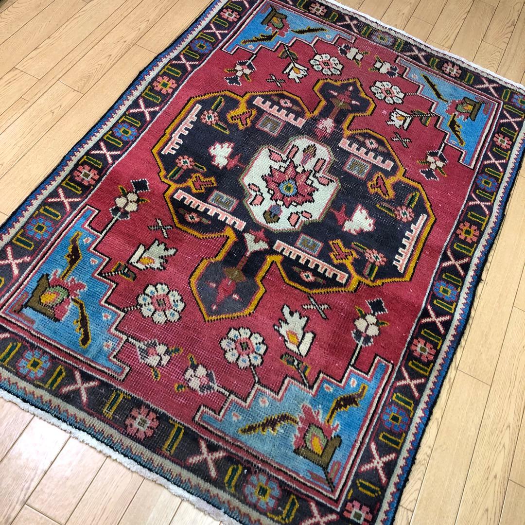 ペルシャ絨毯 ヴィンテージラグ 140×97cm 手織り オールドpersia