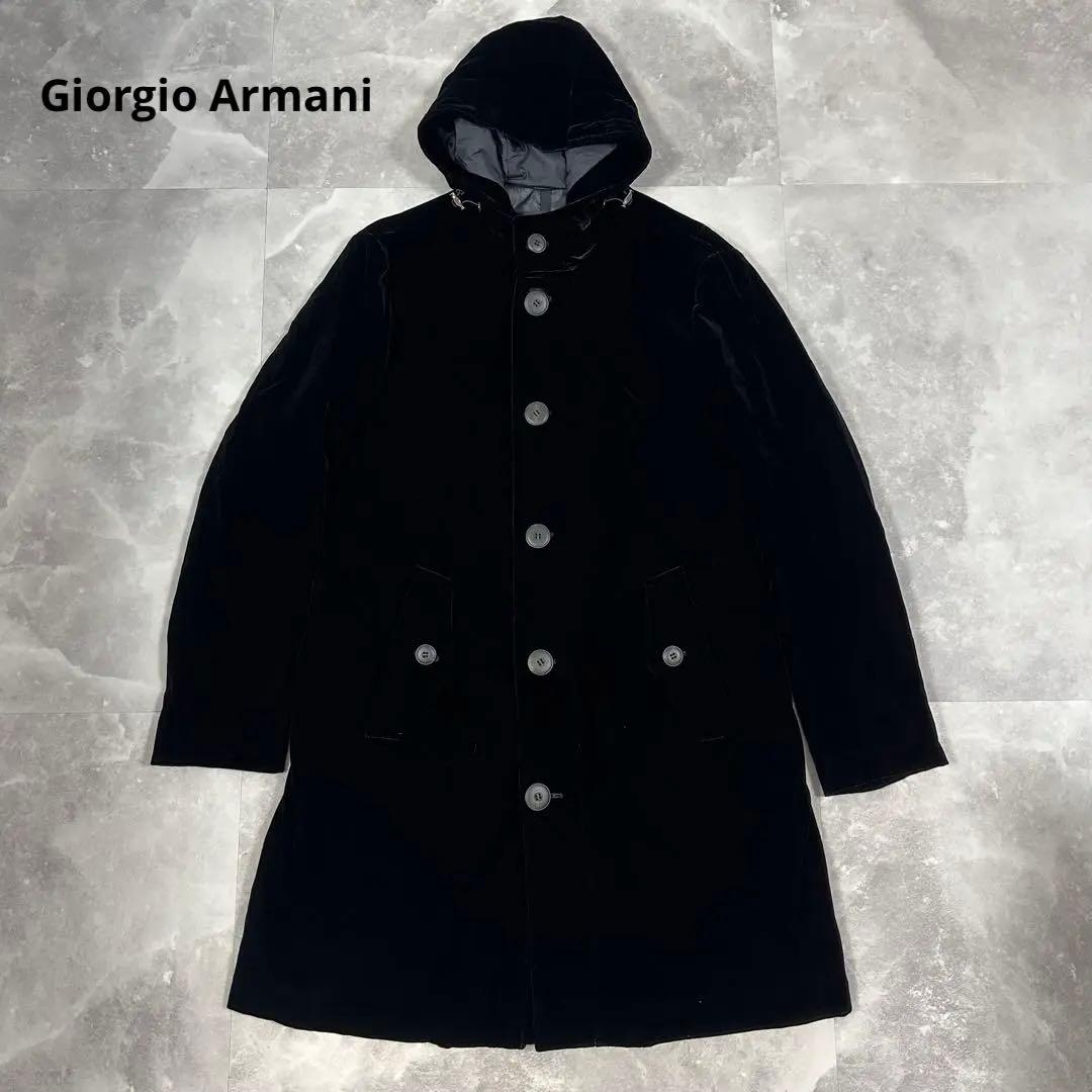 Giorgio Armani ベルベット ロングコート フード付き ベロア