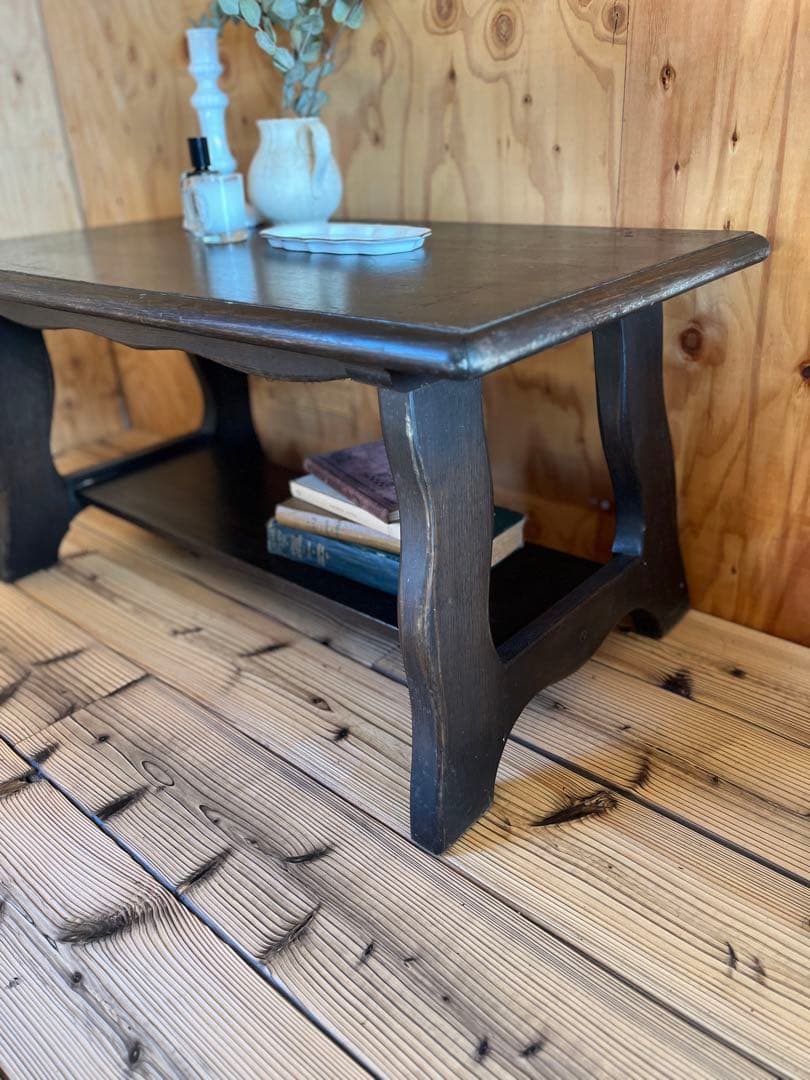 古いローテーブルダークブラウン木製コーヒーサイドテーブルアンティークヴィンテージ