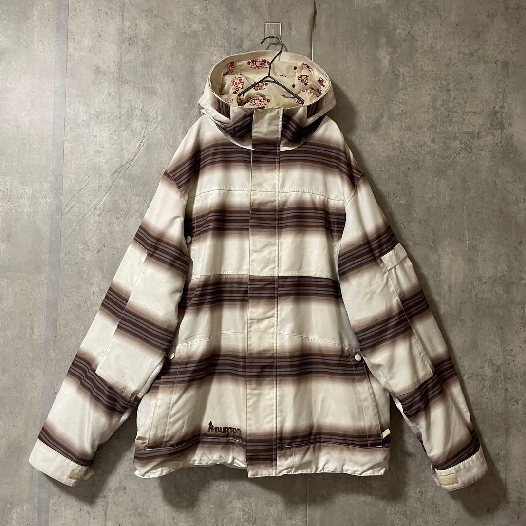 Burtonバートンスキーウェアスノーボードジャケットパーカー白茶色ボーダー希少