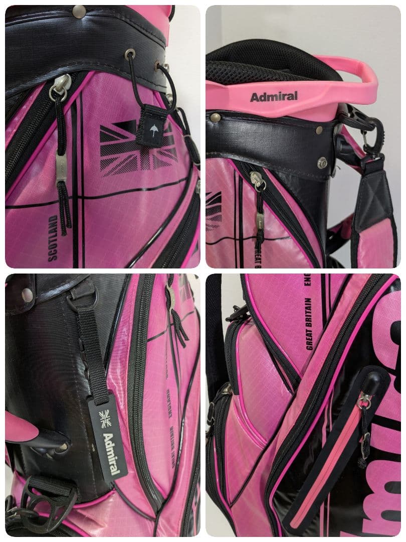 「Admiral キャディバッグ 濃いピンク フード・ショルダー付」