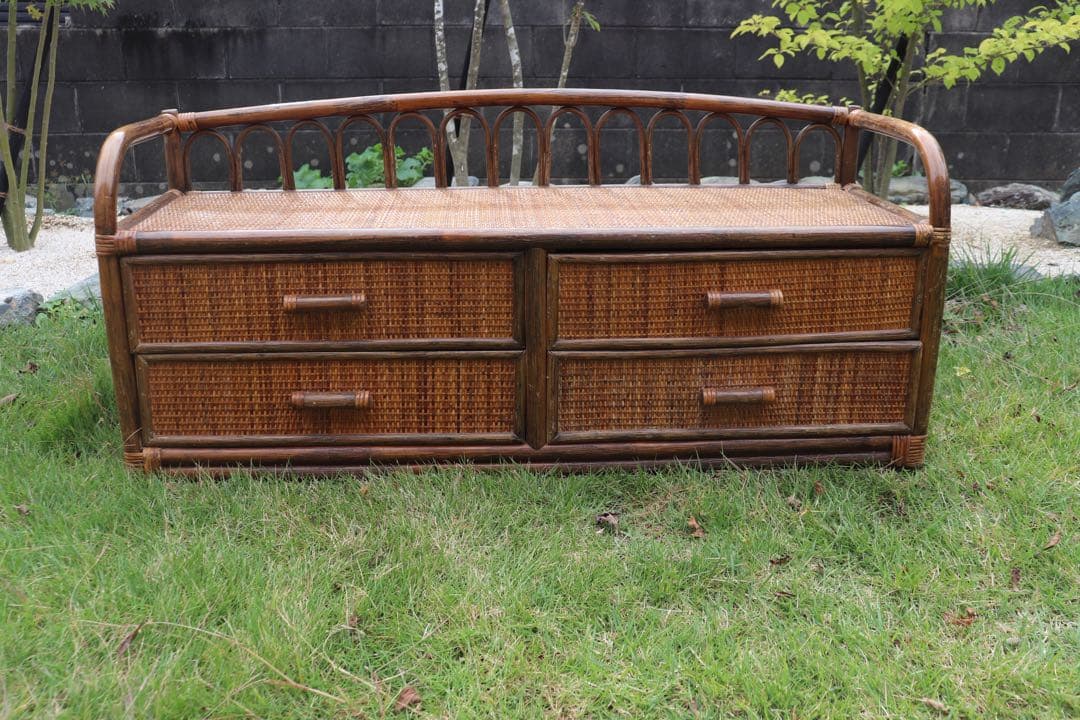 ラタン　チェスト ２段　ベンチ風(送料込み)