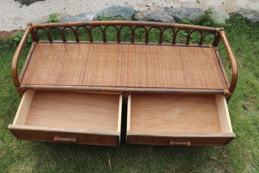 ラタン　チェスト ２段　ベンチ風(送料込み)