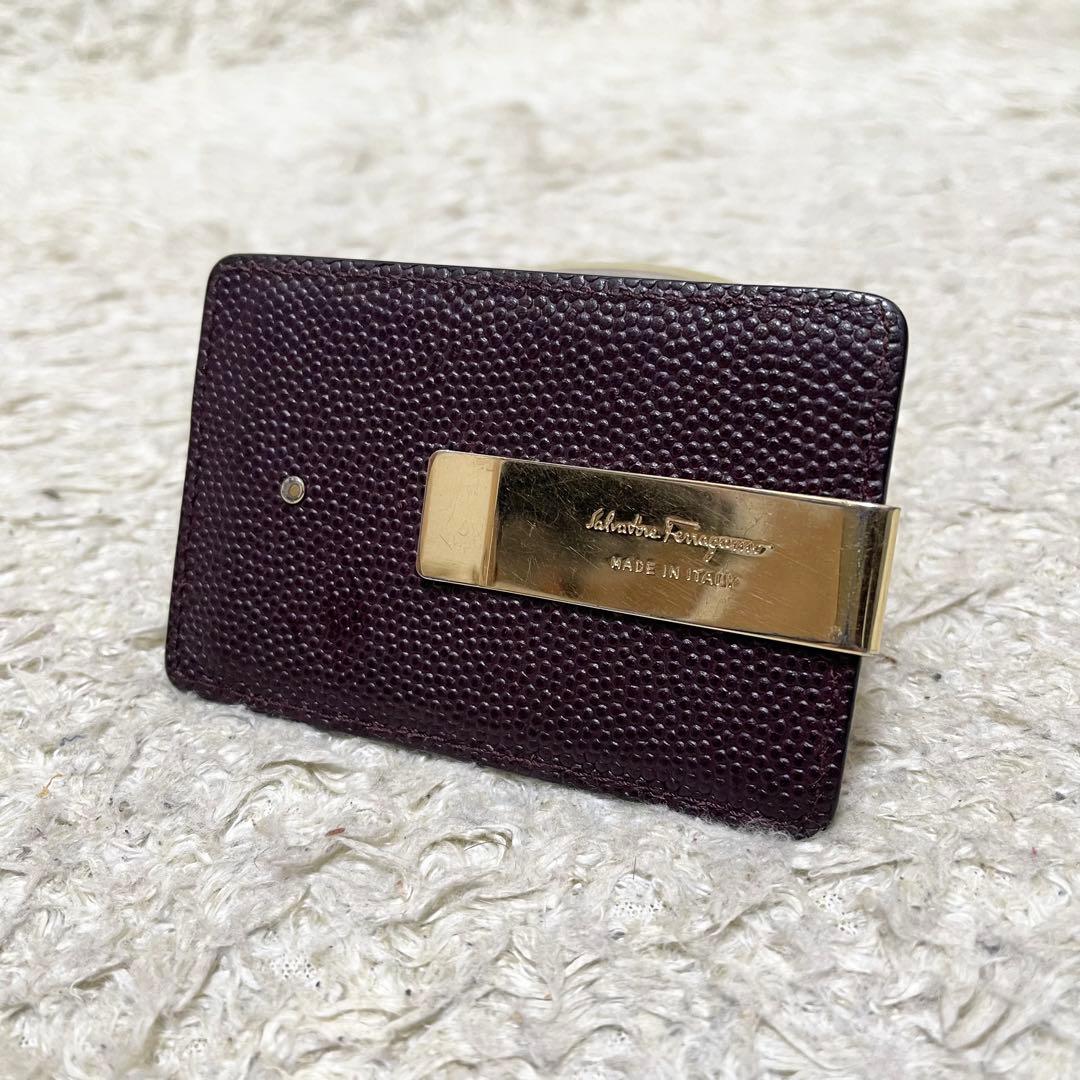 【美品】フェラガモ　マネークリップ　カードケース　レザー　黒　ダブル　ガンチーニ