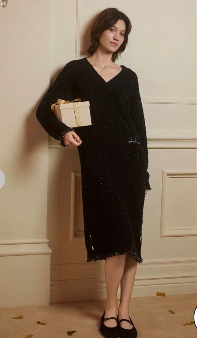 【JOEL ROBUCHON】ツイードモコVネックワンピース