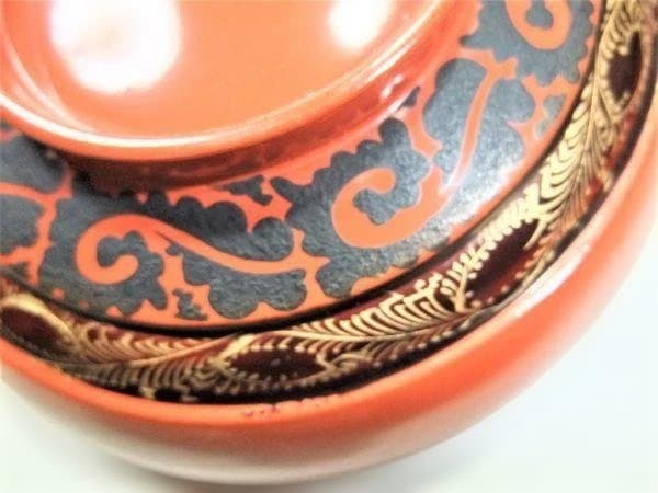 洗朱 吸物椀 10客 昭和18年 漆器 椀 10個セット オレンジと黒の装飾
