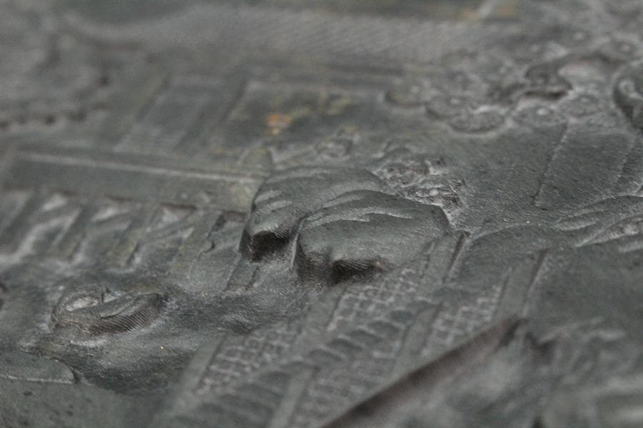 中国美術 文房具 端渓 硯 刻 庭園 箱付(K-LC730)