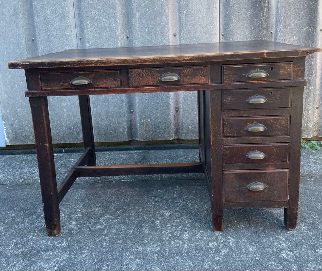 ビンテージ/古道具/無垢材/片袖机/書斎机/学習机/作業台/デスク/店舗什器/⑨